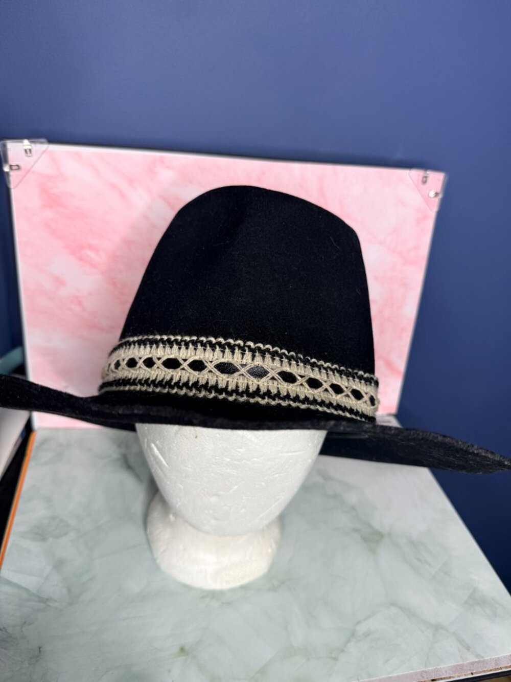 Vintage Trail Ridge Men’s Black Western Cowboy Hat 7 3/8 "Cosmopolitan" Boho